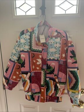 AVARA Colorful Patchwork Bomber Jacket
Full zip, 2 pockets, elastic hem & wrist